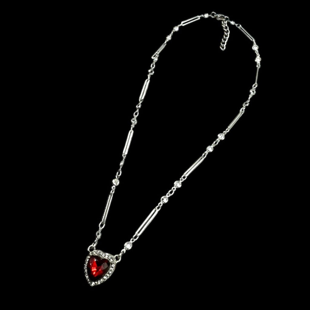 Pierceable Silver Red Heart Crystal Chain Necklace
