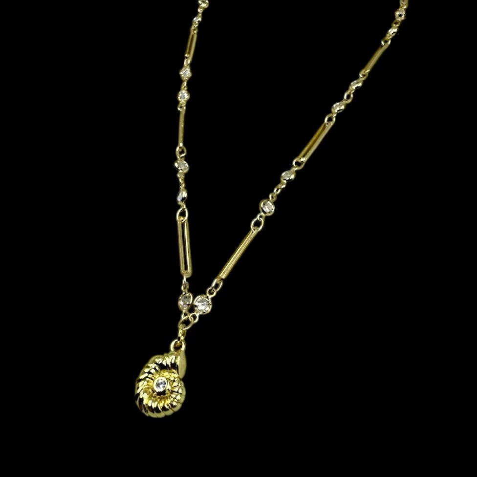 Mini Gold Nautilus Crystal Necklace