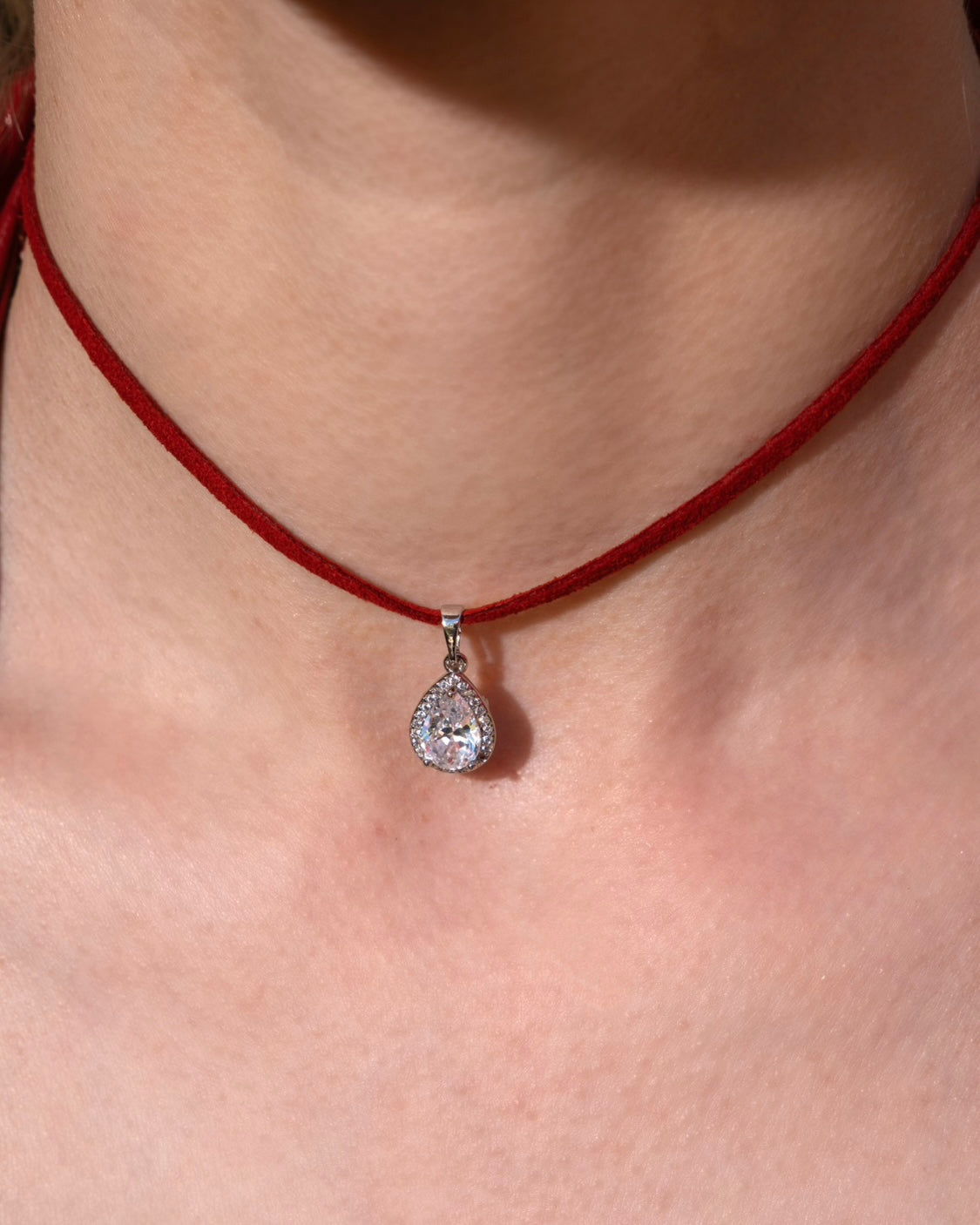 Silver Droplet Red Choker