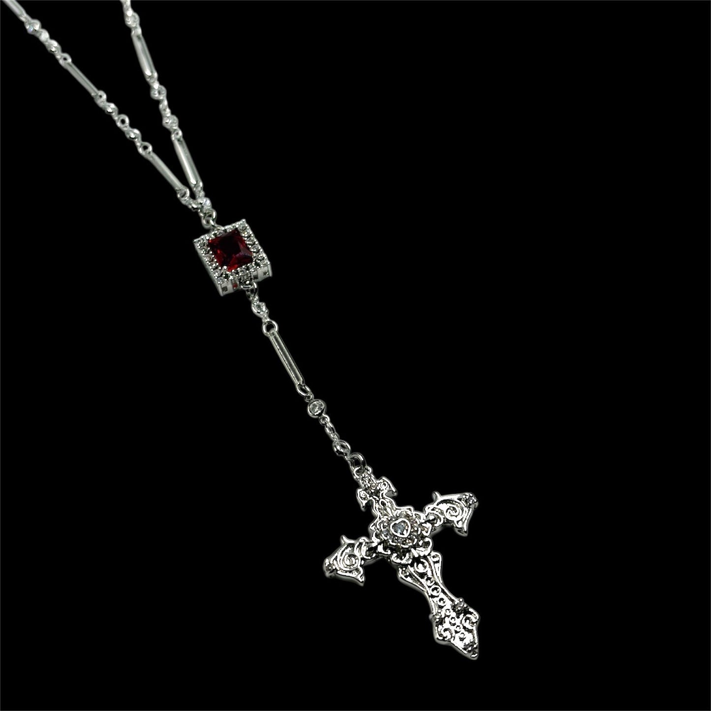 Silver Fleur De Lis Cross Rosary