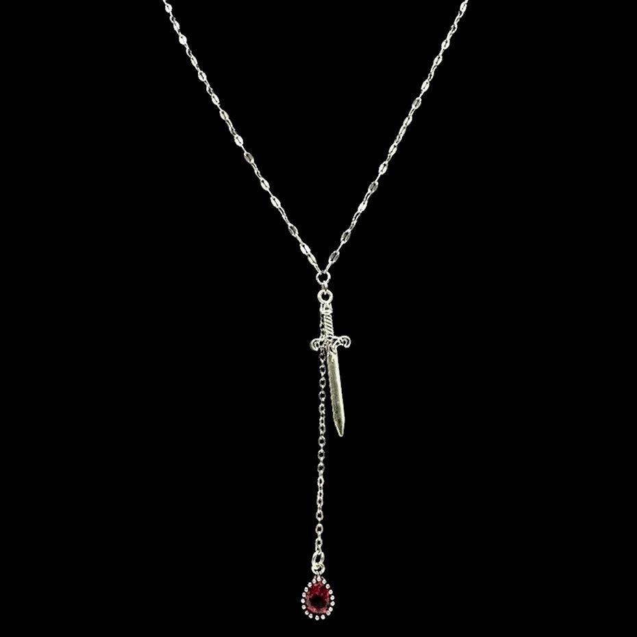 Silver Sword Blood Drop Necklace