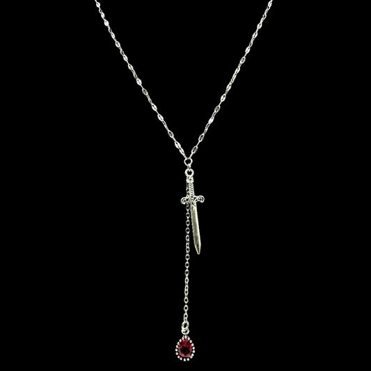 Silver Sword Blood Drop Necklace