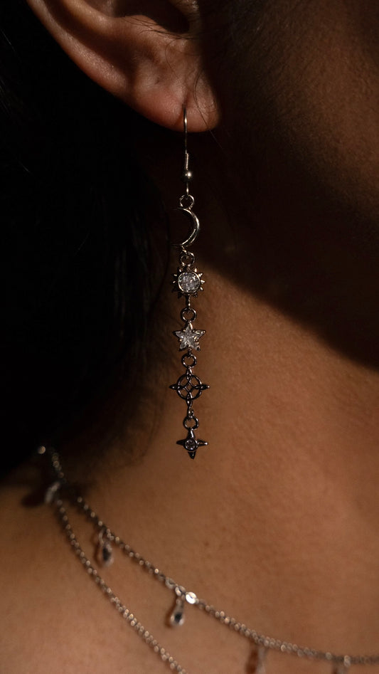 Silver Crescent Moon Drop Earrings