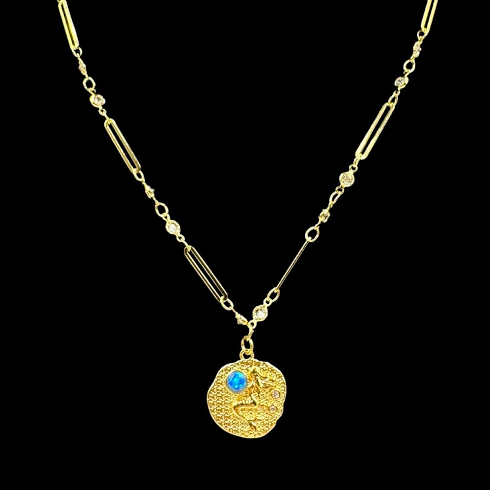 Siren Opal Coin Crystal Necklace