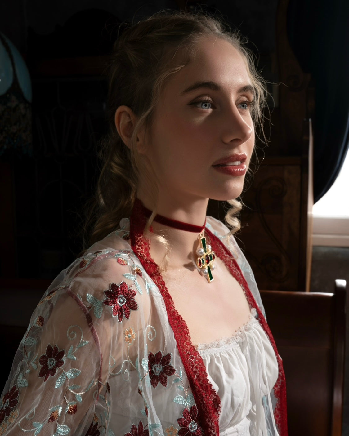 Catherine Cross Red Velvet Choker