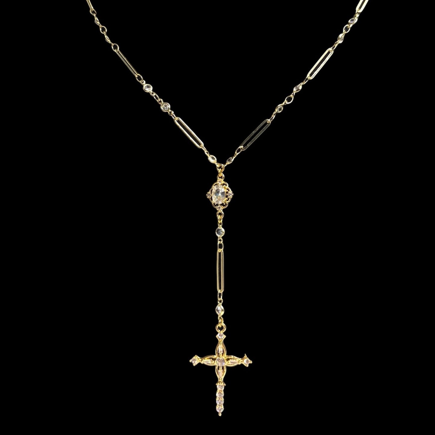 Ornate Cross Diamond Link Rosary