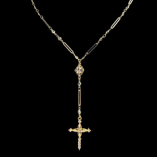 Ornate Cross Diamond Link Rosary