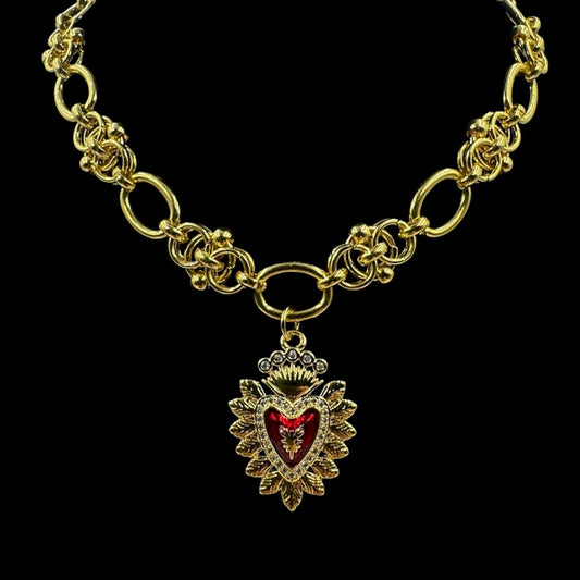 Royal Sacred Heart Chunky Chainmail Choker