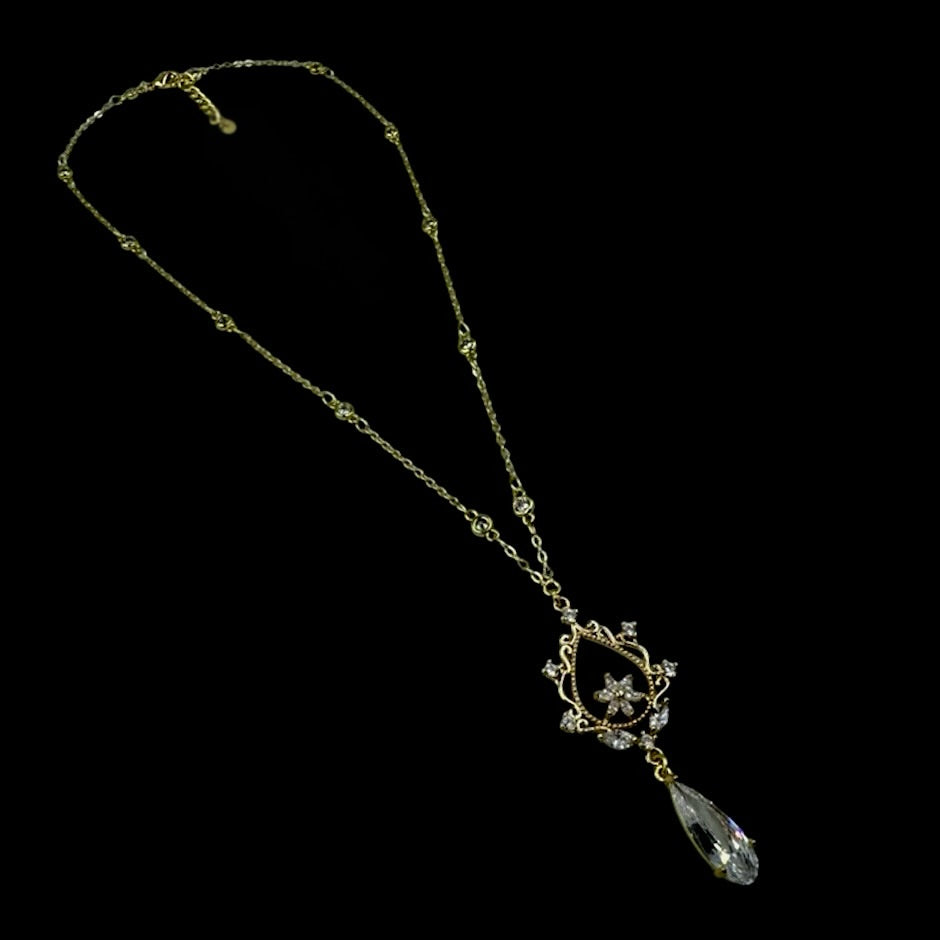 Ophelia Floral Crystal Droplet Necklace