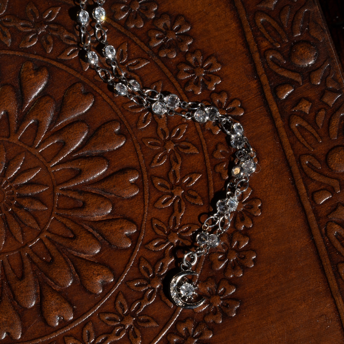 Silver Crescent Moon Crystal Choker
