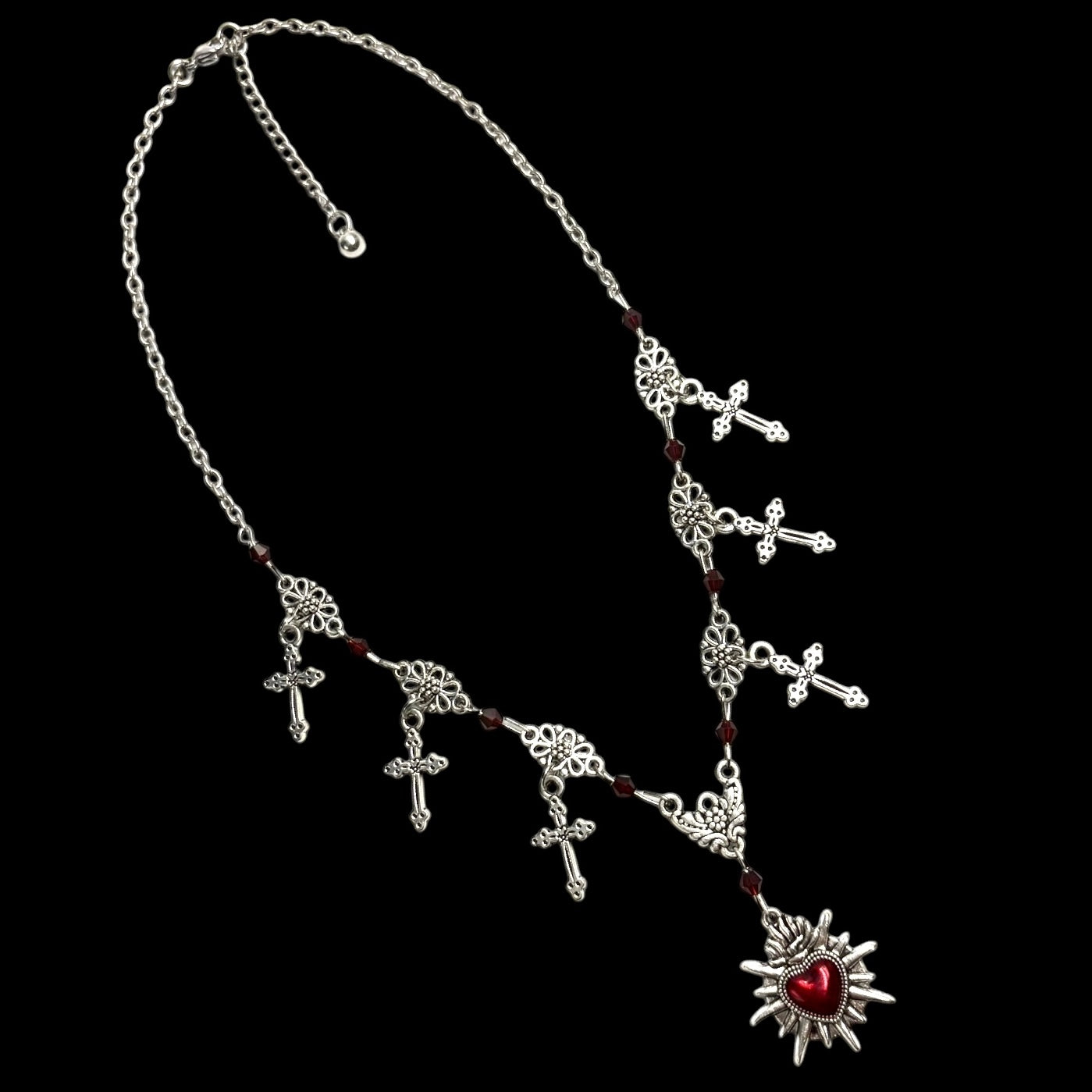 Spiked Sacred Heart Cross Charm Necklace
