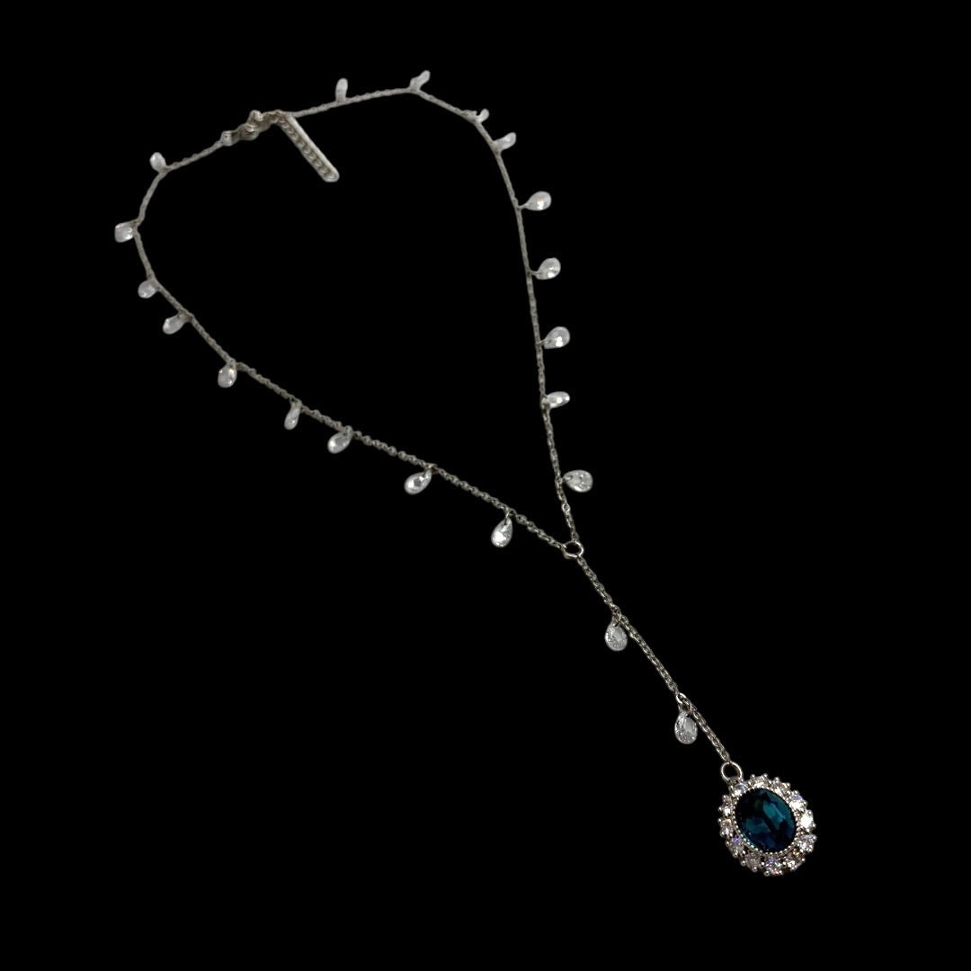 Silver Water Droplet Sapphire Blue Lariat
