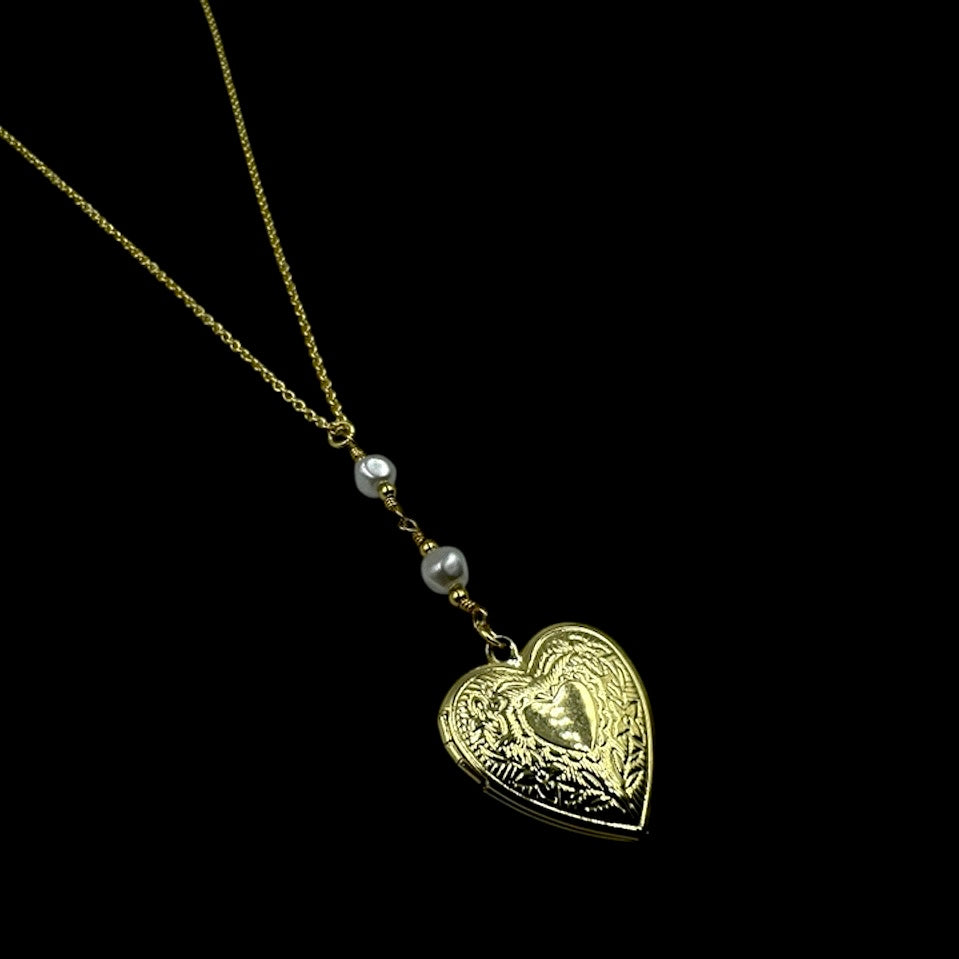 Double Pearl Locket Necklace