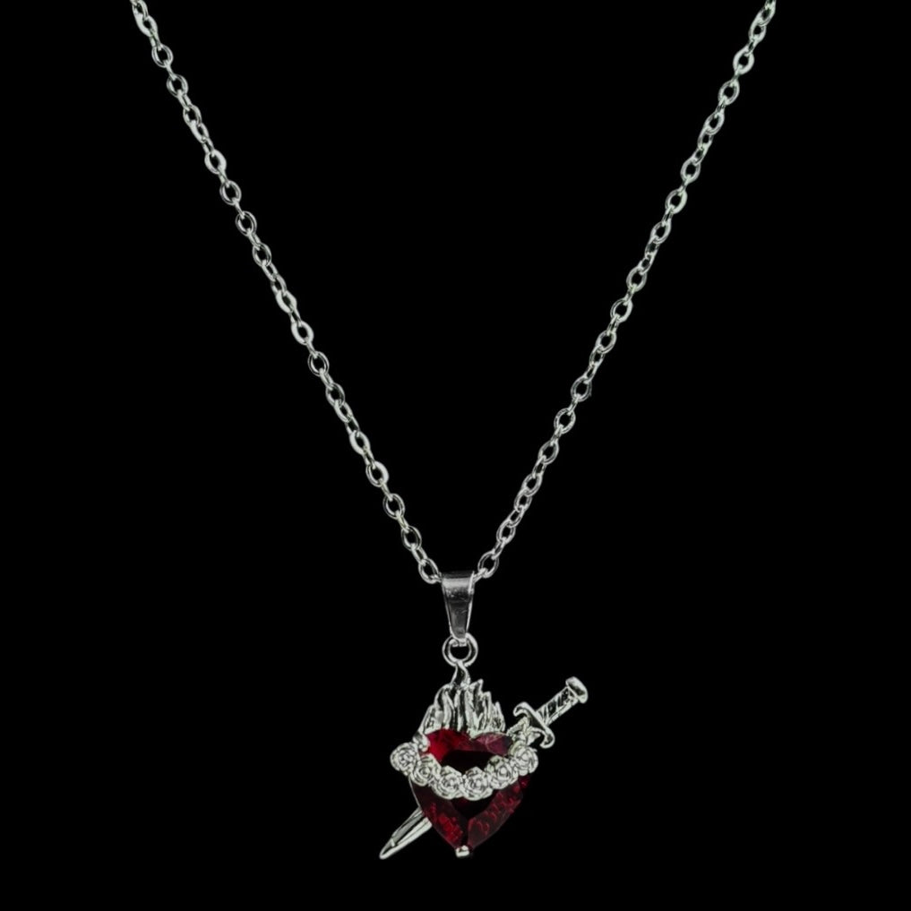 Silver Stabbed Heart Necklaced