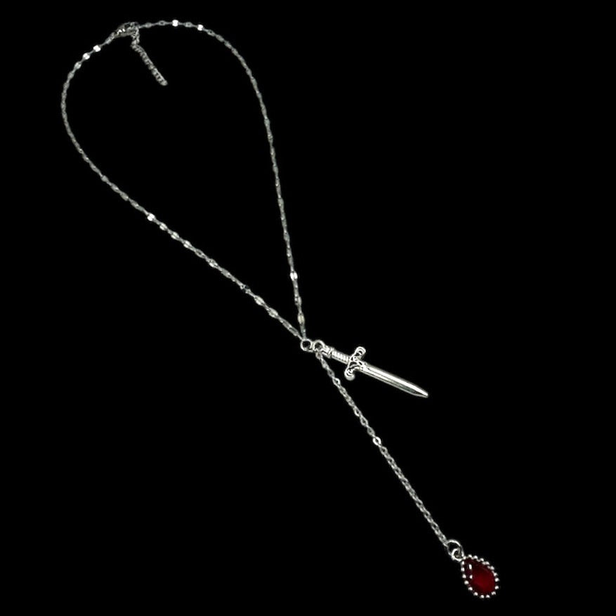 Silver Sword Blood Drop Necklace
