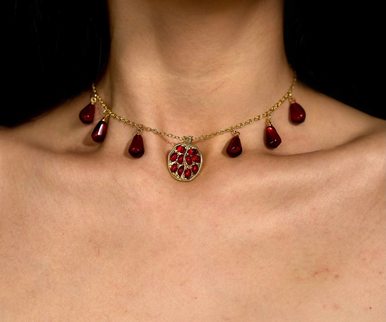 Persephone's Pomegranate & Seeds Charm Necklace