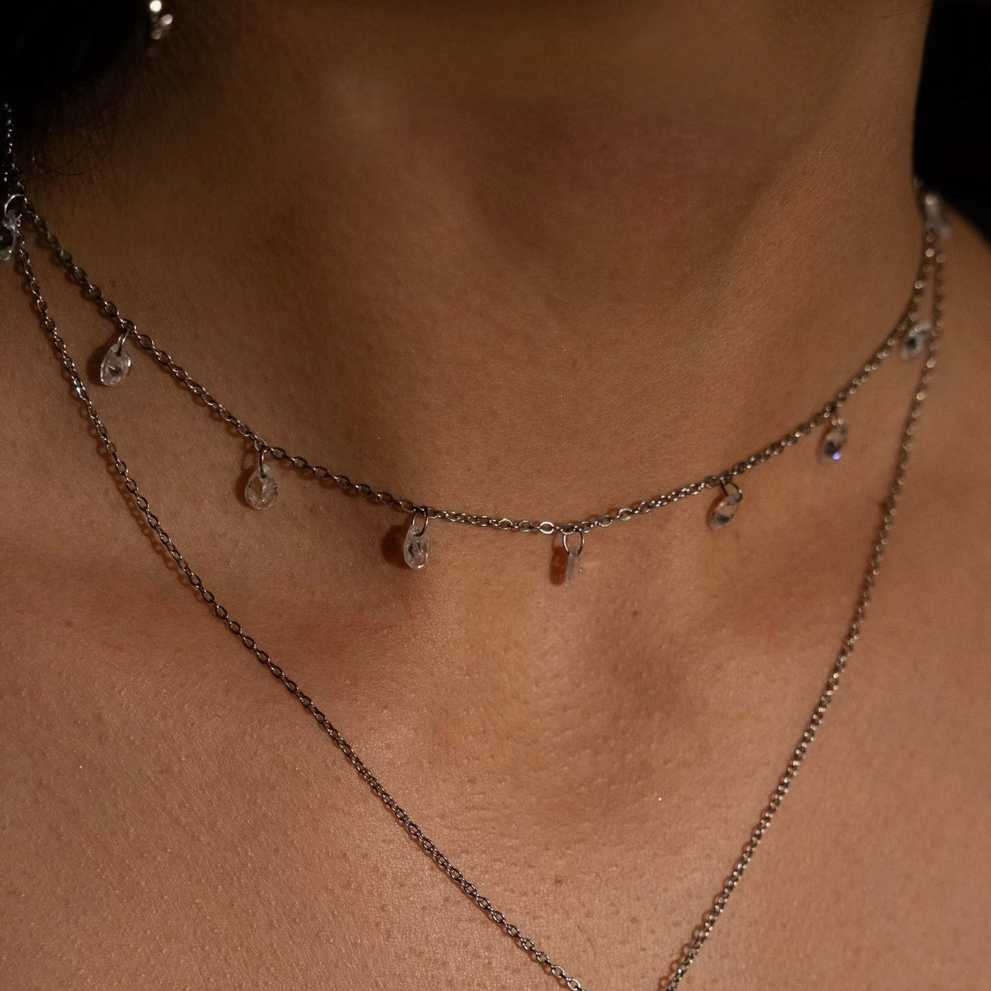 Silver Crystal Drops Choker