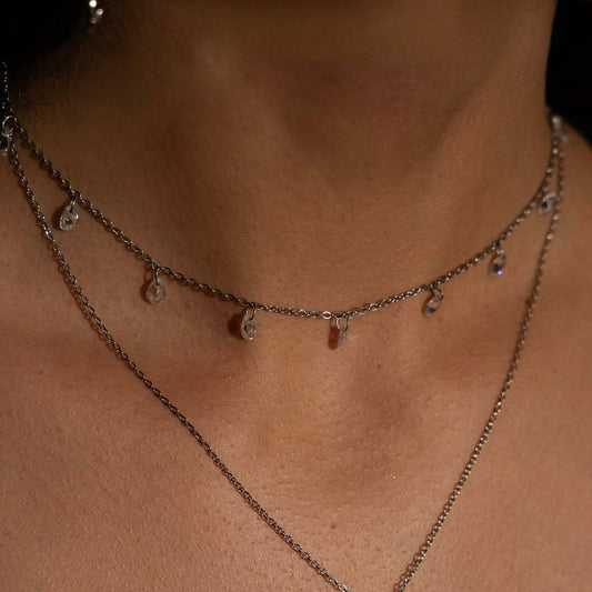 Silver Crystal Drops Choker